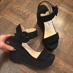 Jimmy Choo Abigail Black Wedge Platform Sandals size 35 NEW